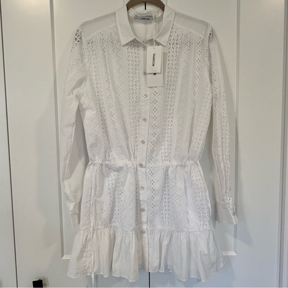 NWT Thakoon White Lace Button-Down Dress Womens sz6 mini embroidered